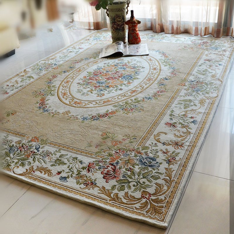 UKELER Luxury Soft Rustic Floral Area Rugs Washable Elegant Non Slip Accent Floor Rugs Carpet for Nursery Bedroom (47.2''x71'', Beige Garden) - Image 2